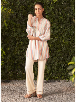 Lakshita - Peach Embroidered Cotton Gauze Straight Kurti