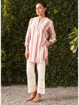 Lakshita - Pink Embroidered Cotton Gauze Straight Kurti