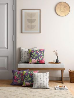 India Circus by Krsnaa Mehta - Warbled Verdure Satin Blend Cushion Cover Set Of 5