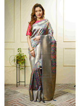 Beatitude - Blue Woven Banarasi Saree with Unstitched Blouse