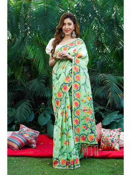 Beatitude - Green Jamdani Cotton Saree with Unstitched Blouse