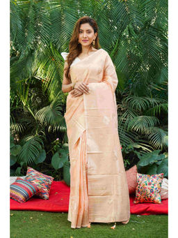Beatitude - Peach Woven Linen Saree with Unstitched Blouse