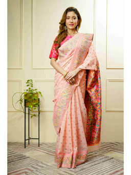 Beatitude - Peach Woven Kashmiri Saree with Unstitched Blouse