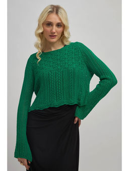 Virgio - Green Women Cotton Round Neck Regular Sleeves Top