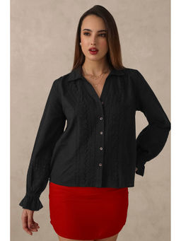 Virgio - Black Women Cotton Collar Neck Regular Solid Top