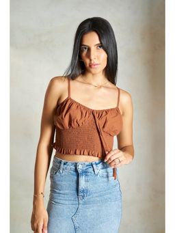 Virgio - Brown Women Cotton Shoulder Straps Crop Length Solid Sleeveless Crop Top