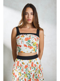 Virgio - Multi-Color Women Modal Square Neck Crop Length Floral And Fruit Print Sleeveless Top