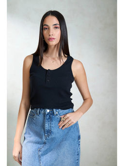 Virgio - Black Women Cotton Round Neck Solid Sleeveless Top