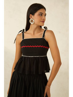 Virgio - Black Women Cotton Square Neck Solid Sleeveless Top