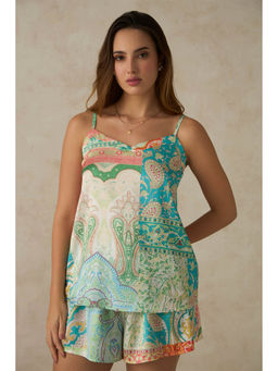 Virgio - Turquoise Women Recycled Polyester Regular Abstract Print Sleeveless Top