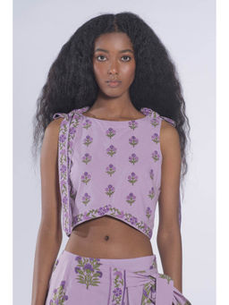 Virgio - Lavender Women Cotton Round Neck Crop Length Ethnic Motifs Print Sleeveless Top