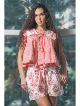 Virgio - Peach Women Cotton Print Regular Sleeves Top