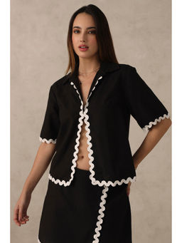 Virgio - Black Women Cotton Collar Neck Regular Solid Top