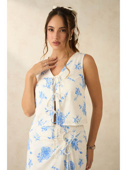 Virgio - Blue Women Cotton V-Neck Floral Print Sleeveless Top