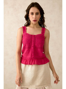 Virgio - Pink Women Cotton Square Neck Sleeveless Top
