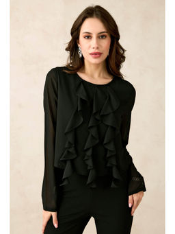 Virgio - Black Women Recycled Polyester Round Neck Regular Solid Top