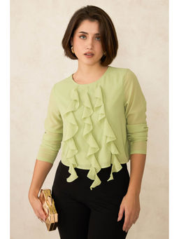 Virgio - Green Women Recycled Polyester Round Neck Regular Solid Regular Sleeves Top