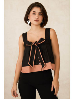 Virgio - Black Women Cotton Shoulder Straps Sleeve Top