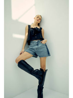 Virgio - Black Women Cotton Shoulder Straps Neck Crop Length Solid Sleeveless Top