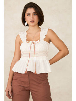Virgio - White Women Cotton Shoulder Straps Neck Top
