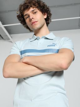 Puma - Essentials Striper Mens Blue Polo T-Shirt