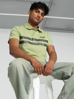 Puma - Essentials Striper Mens Green Polo T-Shirt