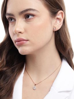 Carlton London - 18Kt Rose Gold Plated with Cz Necklace with Earring Set for Women