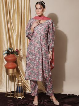Stylee LIFESTYLE - Grey Viscose Digital Printed Dress Material
