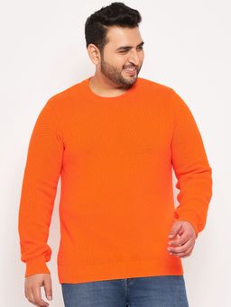 Club York - Orange Round Neck Plus Size Sweater