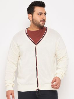 Club York - Off White V Neck Plus Size Sweater