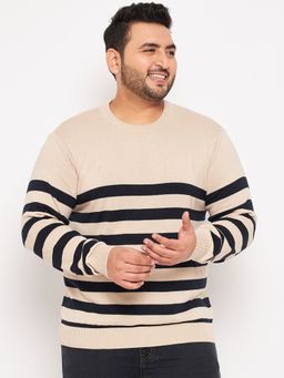Club York - Beige Round Neck Plus Size Sweater