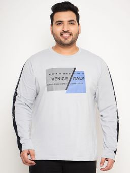 Club York - Light Grey Printed Plus Size T-Shirt