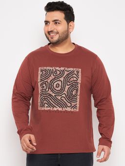 Club York - Coffee Brown Printed Plus Size T-Shirt