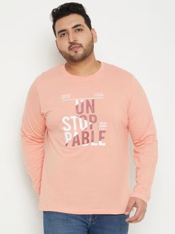 Club York - Bright Peach Printed Plus Size T-Shirt