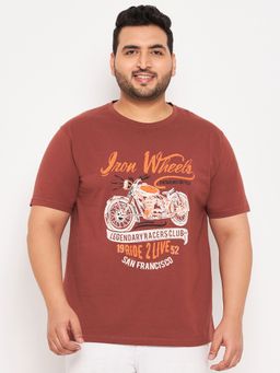 Club York - Coffee Brown Printed Plus Size T-Shirt