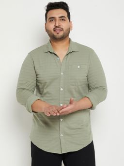 Club York - Pista Green Textured Plus Size Shirt