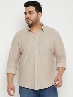 Club York - Beige Textured Plus Size Shirt