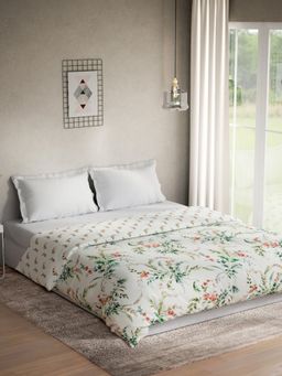 Ddecor Live Beautiful - Floral Cotton Reversible Double Queen Quilt - White