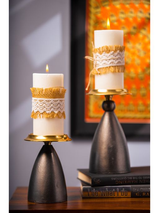 SG Home Gold Metal Nordic Candle Holder (Set Of 2)