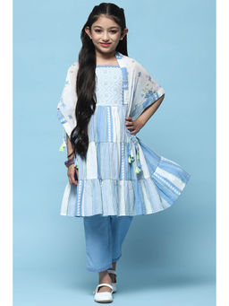 Biba - Girls Tiered Cotton Kurta & Pant with Dupatta (Set of 3)