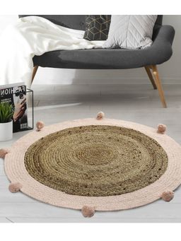 Sashaa World - Jute and Cotton Rug with Pompom Edging(Reversible)