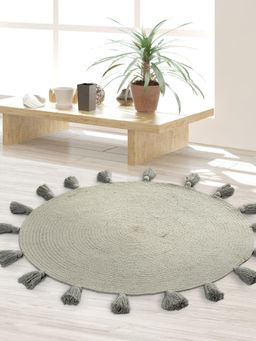 Sashaa World - Cotton Braided Rug with Tassels (Reversible) Grey