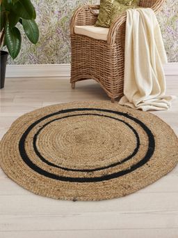 Sashaa World - Braided Round Jute Rug- Black Circle