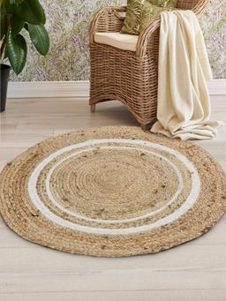Sashaa World - Braided Round Jute Rug- White Circle