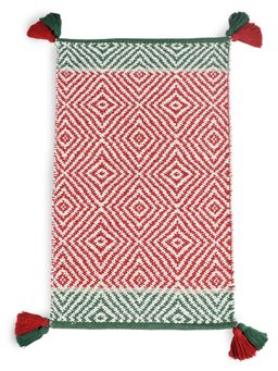Sashaa World - Red and Green Handwoven Scatter Rug with Tassels