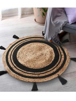 Sashaa World - Round Jute Rug with Tassels- Black