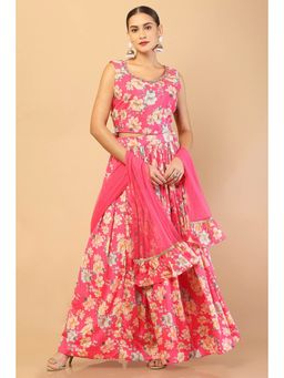 Soch - Women Pink Floral Printed Ghagra Choli (Set of 3)