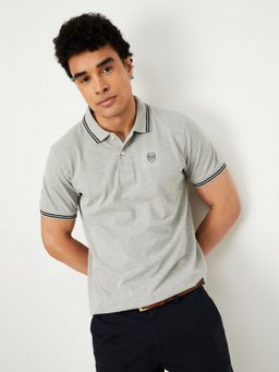 max - Solid Slim Fit Grey Polo T-Shirt