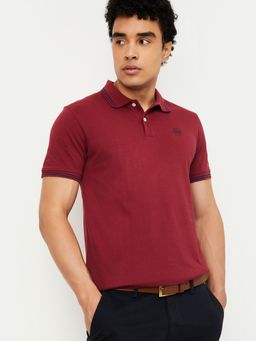 max - Solid Slim Fit Maroon Polo T-Shirt