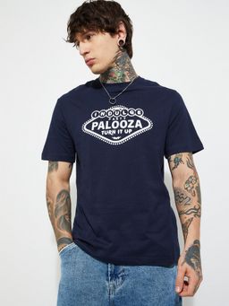 max - Urb_N Printed Regular Fit Navy Blue T-Shirt